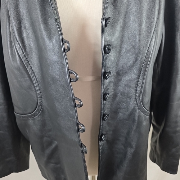 Venezia Black Leather Jacket Womens 18/20 XL Goth Grunge Matrix Vintage 90s - Picture 4 of 9